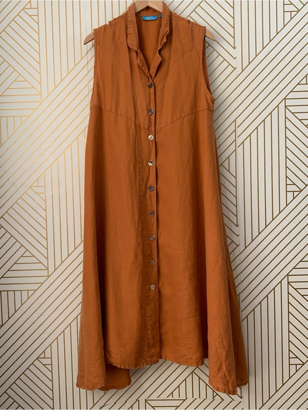 Cotton Connection 100% Linen button front midi dress Swing Dress Lagenlook boho
